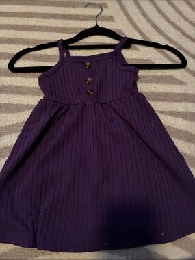 Girls' Purple Ribbed Sundress with Button Detail